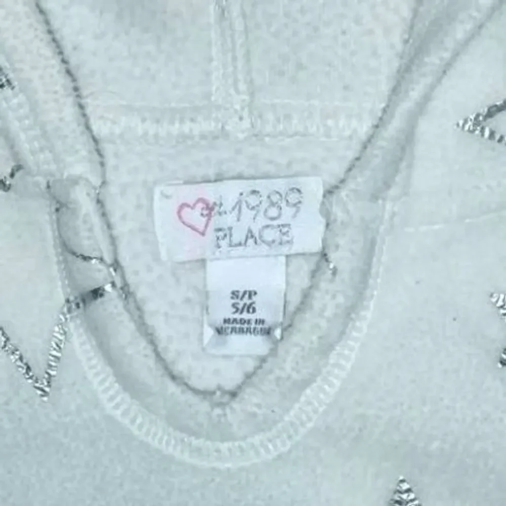 Children's Place Fleece Pullover Hoodie White Silver Glitter Stars Girls Sz S 6